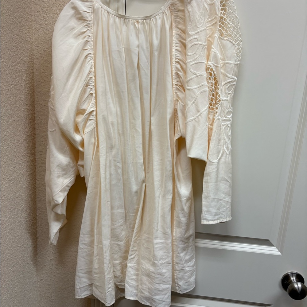 Elegant Cream Dress with Embroidered Sleeves